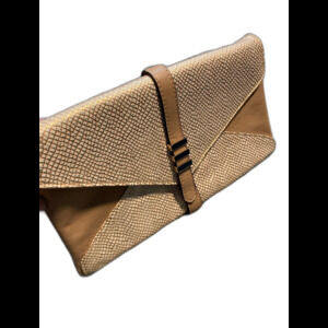 Melie Bianco Inez Snakeskin Vegan Clutch Purse Tan